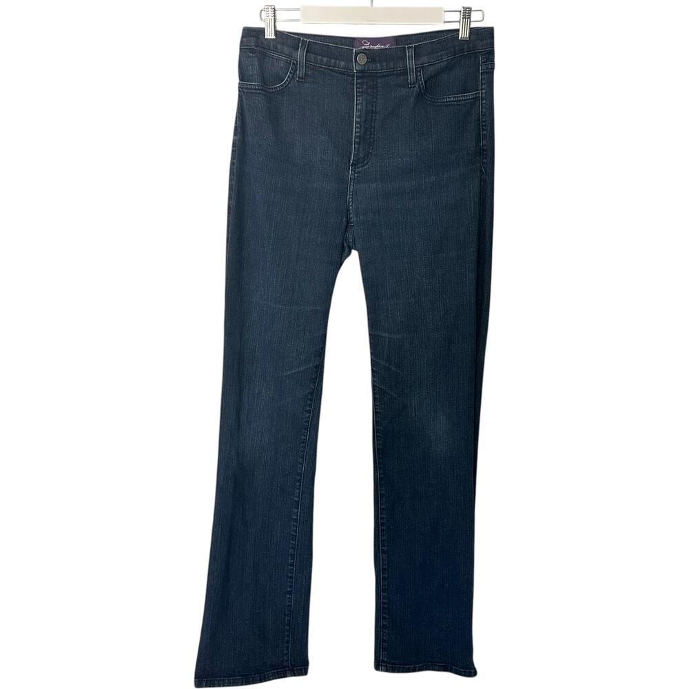 NYDJ High Rise Dark Wash Boot Cut Embellished Pockets Lift Tuck Denim Jeans (10)